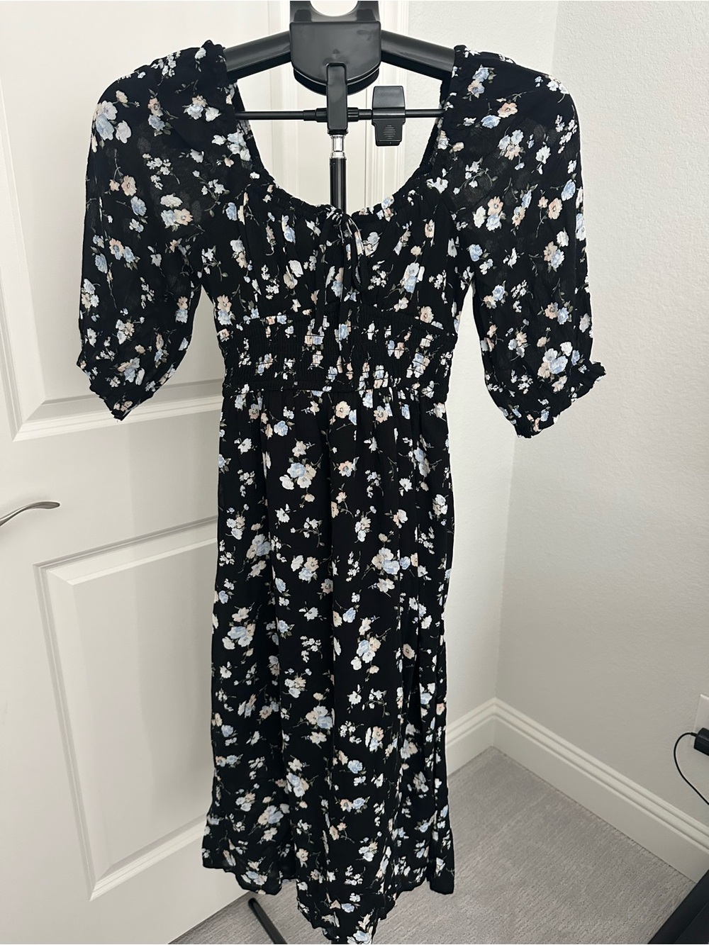 Hollister Black Floral Midi Dress